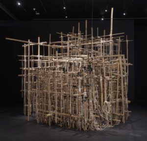 Venu Asim Waqif (Indian, born in 1978) 2012 Bamboo, cotton and jute rope, tar and interactive electronics (interactive system is triggered by shadows) *Collection Galerie Daniel Templon, Paris, Brussels *Photograph © Museum of Fine Arts, Boston