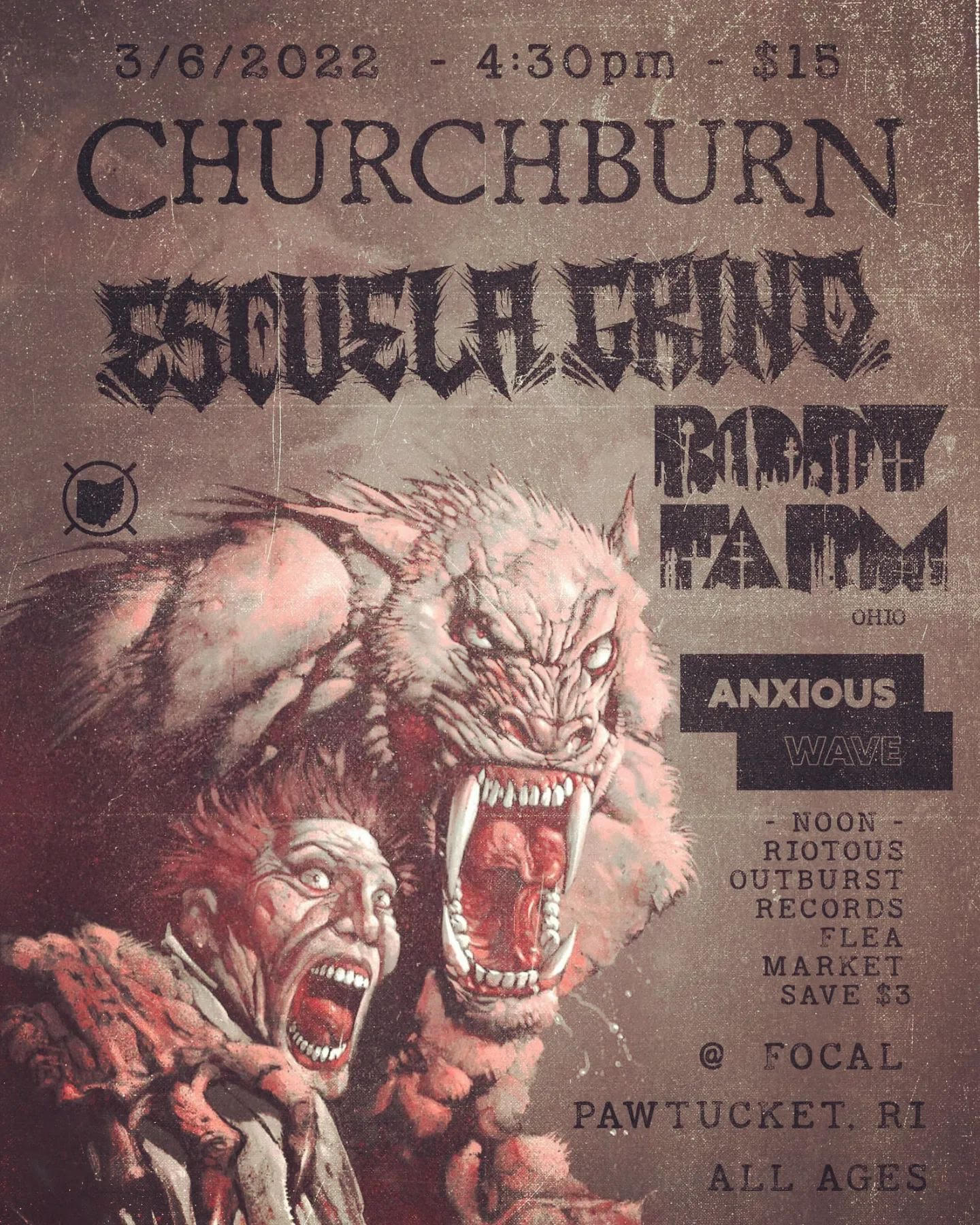 poster describing details listed as well as drawing of man and saber tooth tiger both yelling at something not shown in distance