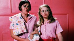 Young Natasha Lyonne and Clea DuVall dressed in pink